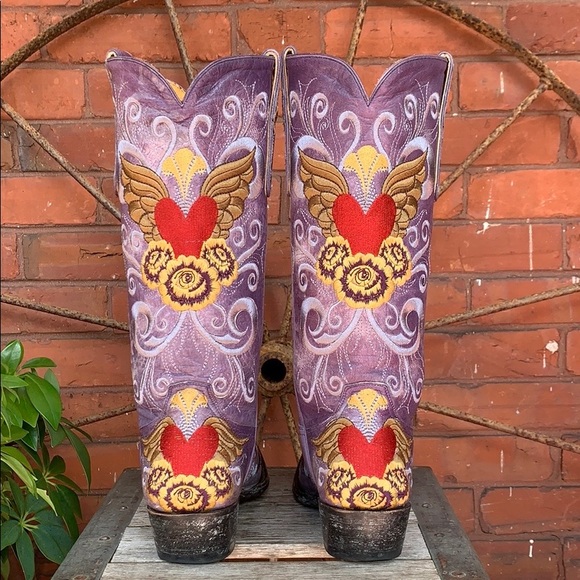 SOLD🔥OLD GRINGO Grace Heart Wing Purple Red Boots - Picture 14 of 15